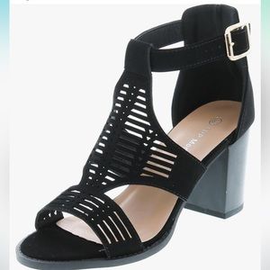 Payless Shoe Source Top Moda Ankle Strap Open Toe Sandal Heel Black
